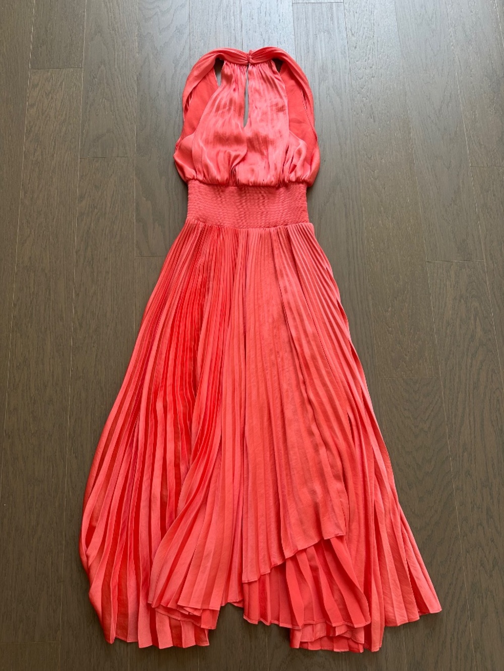 ALC A.L.C. Rose Midi Pleated Dress Coral Orange Plunge Neck Size 2 - Picture 3 of 9